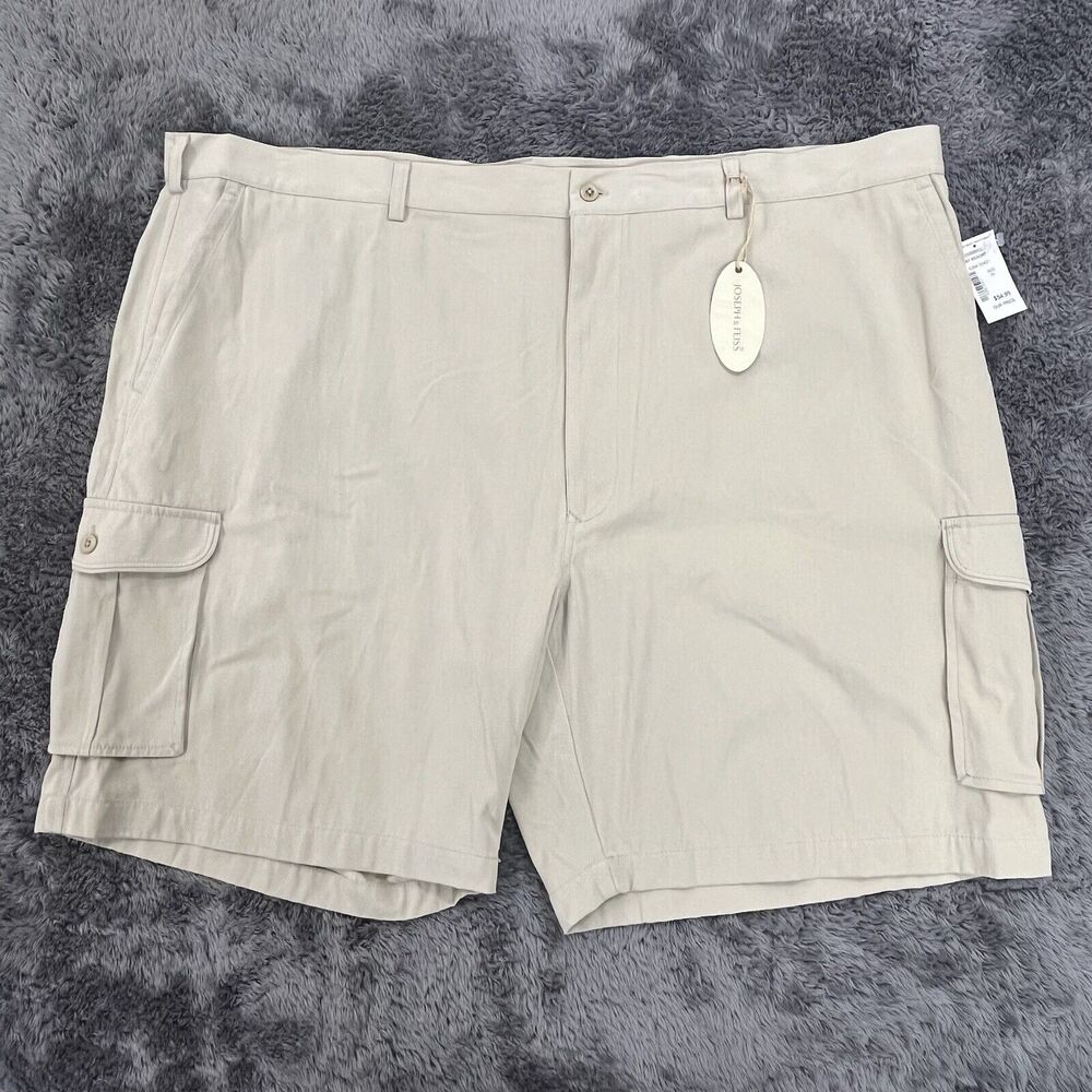 Joseph Feiss Shorts Mens 50 x8.5 Beige Silk Blend Pleated Chino - NEW